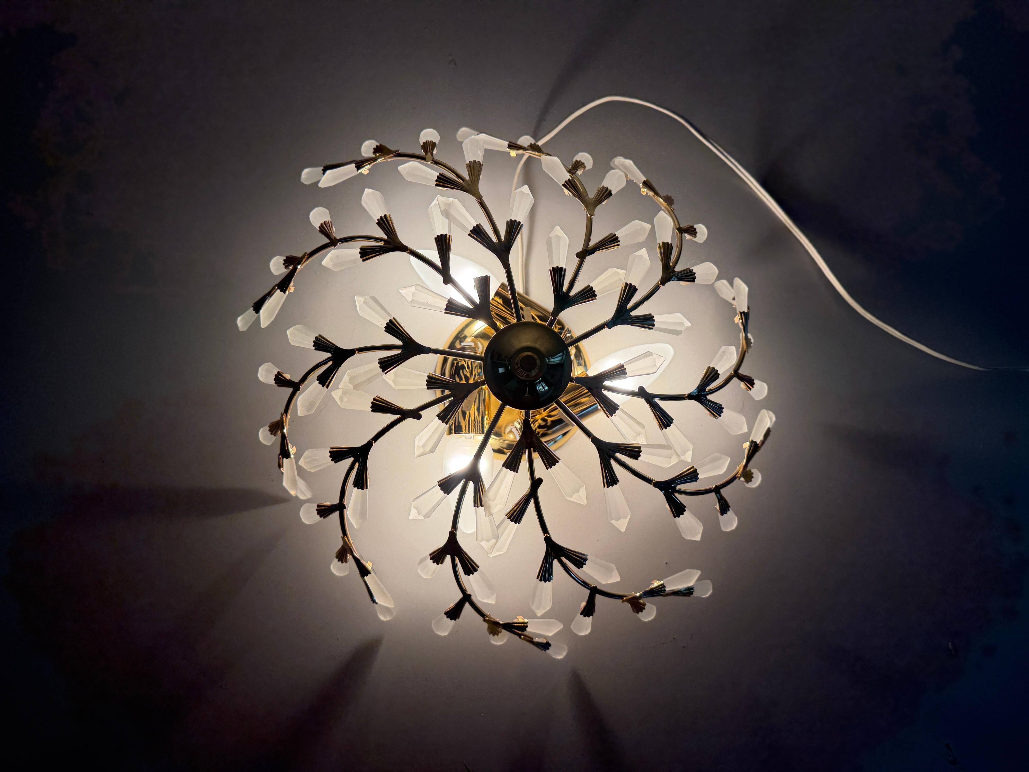 Flush mount Flower Design in crystal glass and gilded metal, 1980s, Germany