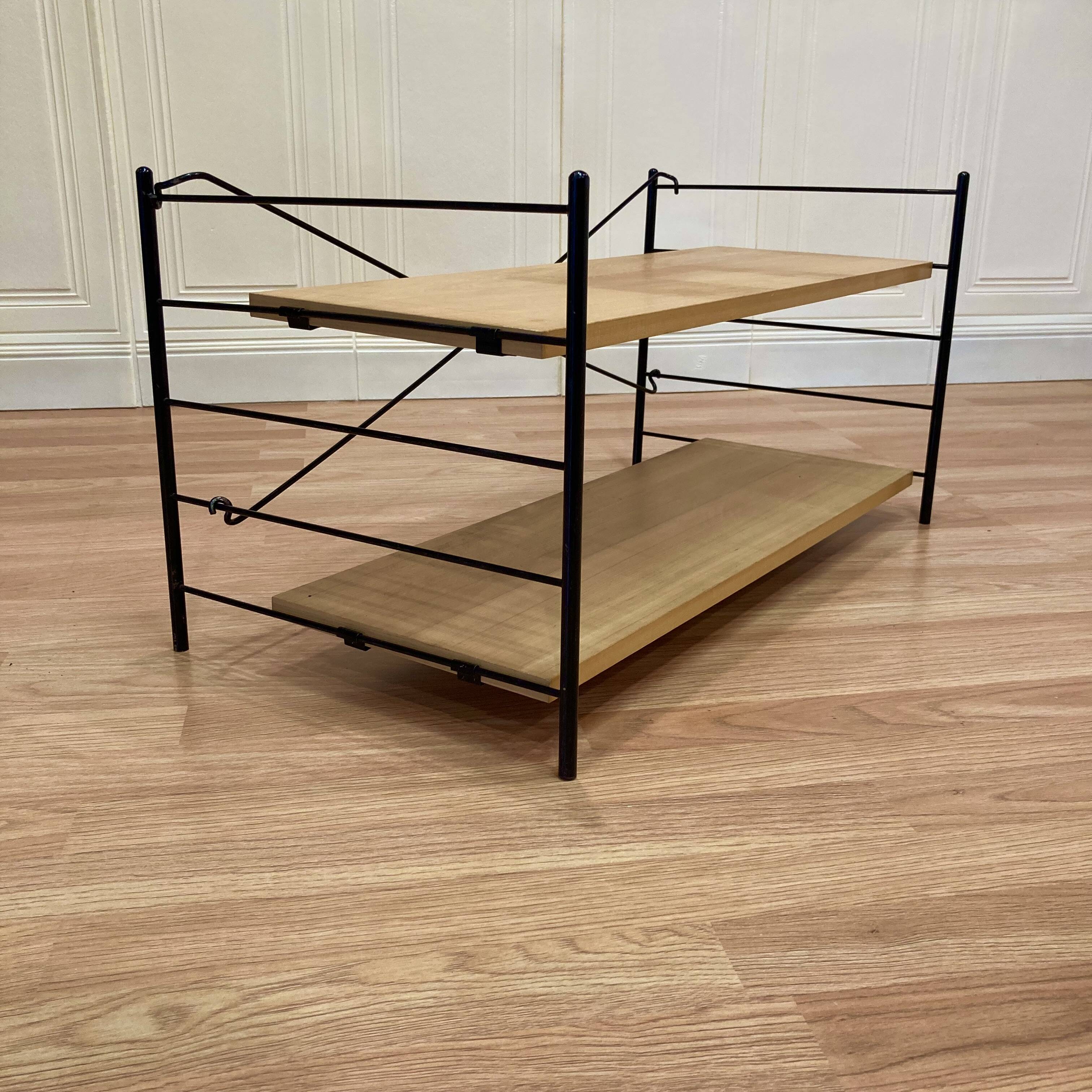 Étagère modulable métal et bois design 1960.