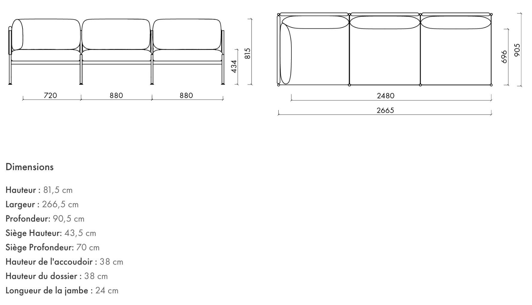 Modular 3-seater anthracite grey sofa Noo.Ma Toom
