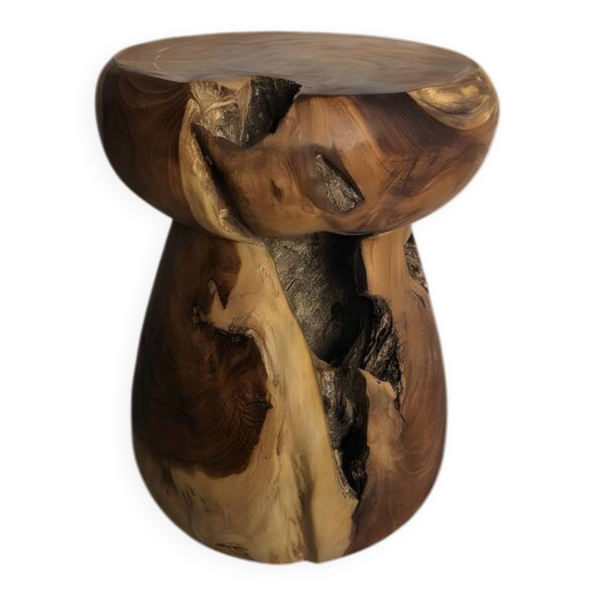 LENA stool in hand-carved solid recycled teak
