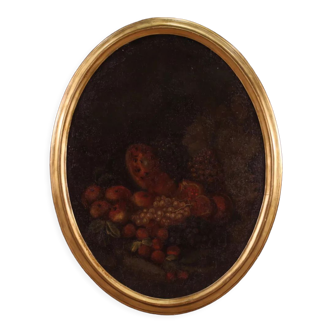 Nature morte ovale antique du 18ème siècle