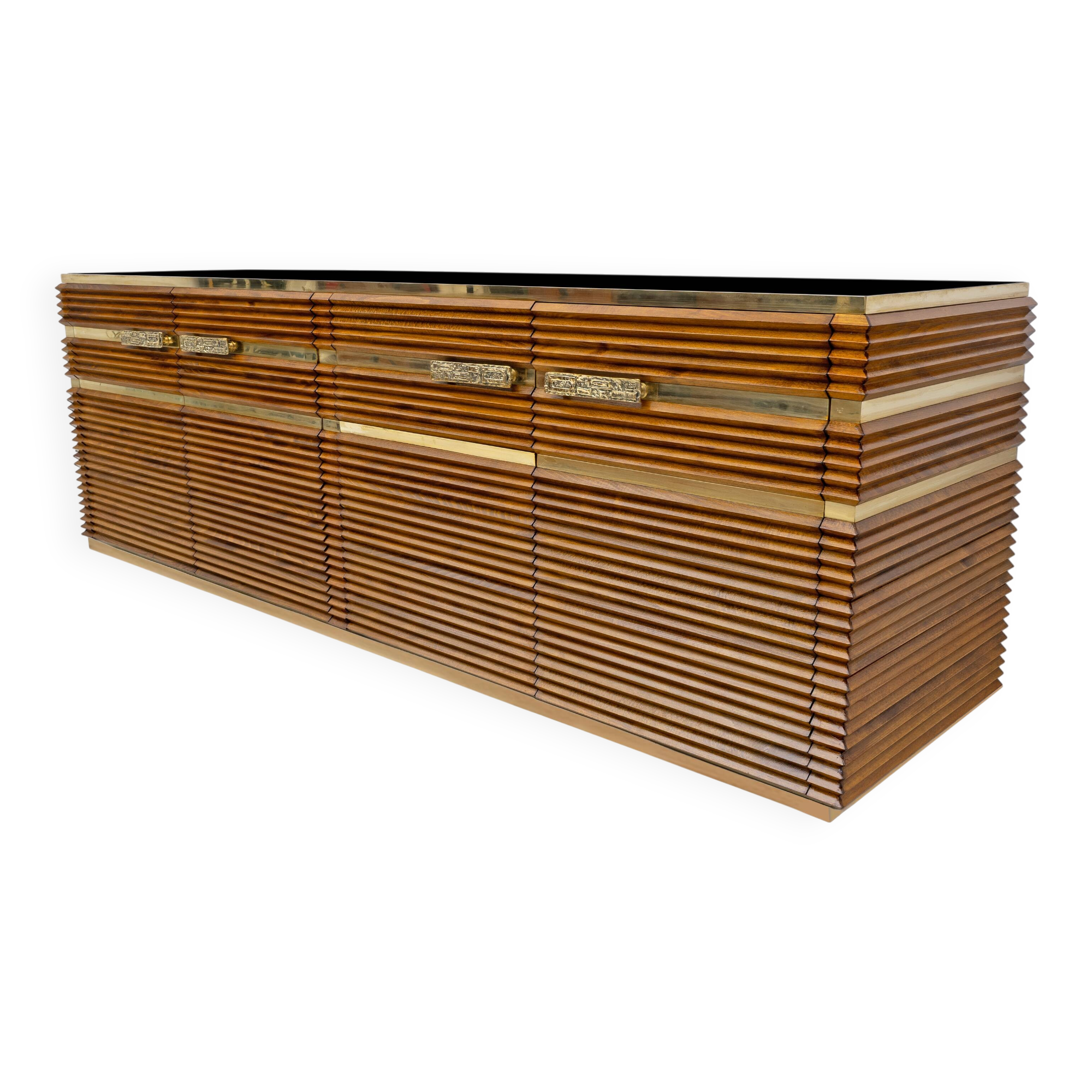 Mid-century Modern Italian Brass and Teak Sideboard, 1970s