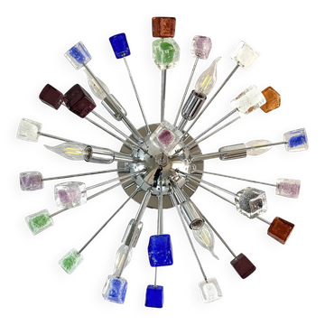 Multicolor “Star” Sputnik Little "Cubes" Murano Glass Flush Mount