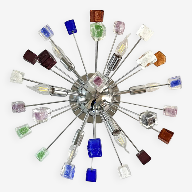 Multicoloured "Star" Sputnik Little "Cubes" Murano Glass Flush Mount