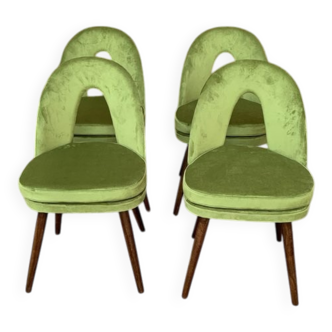 Set of 4 mid-century green velvet and wood chairs by Antonín Šuman for Tatra Nábytok (1960s)
