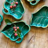 Set of 5 vintage pockets or raviers in green and gold ceramic