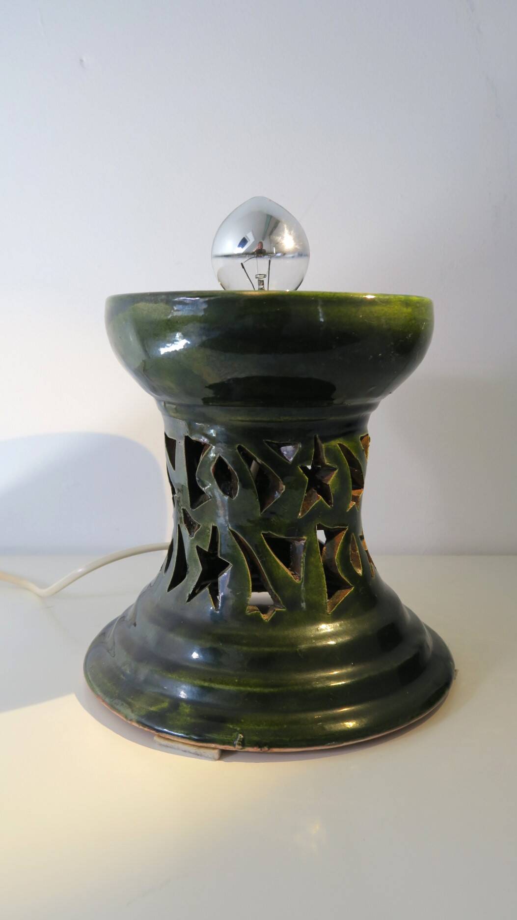Large 1980s lamp, openwork ceramic