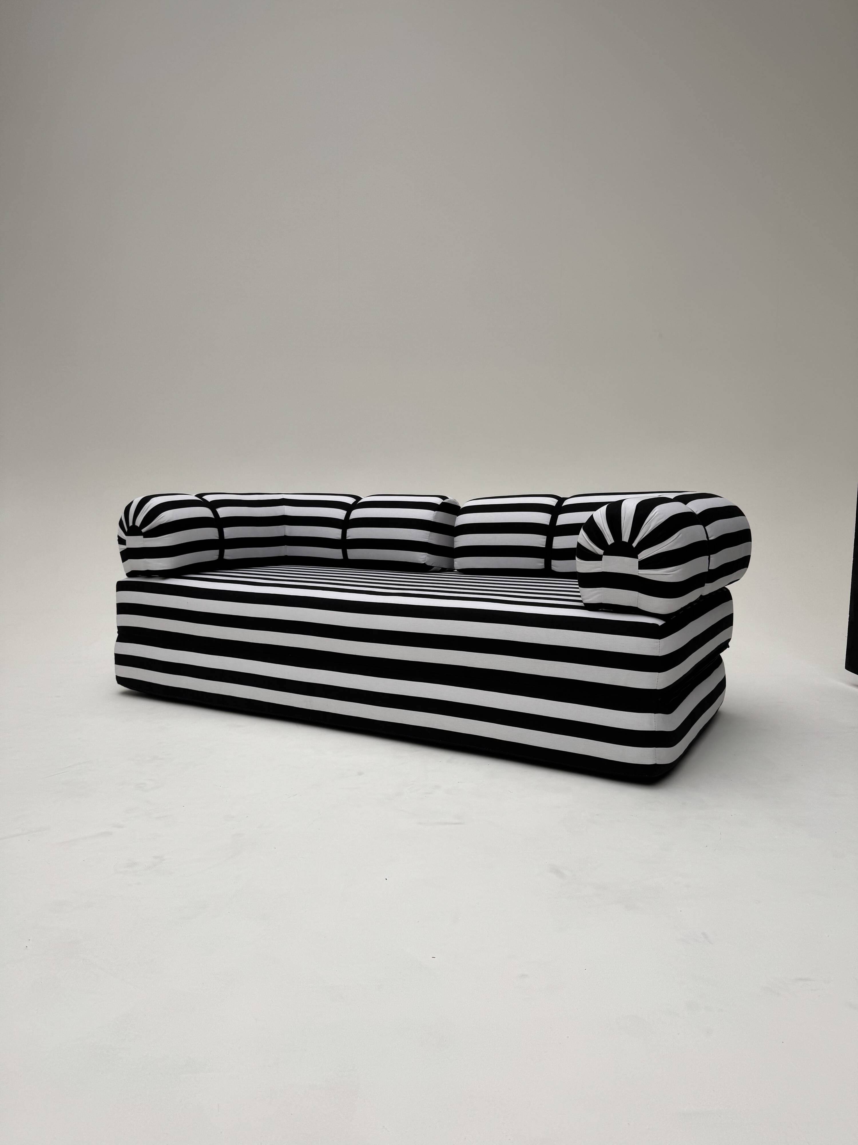 Vintage black and white striped sofa bed