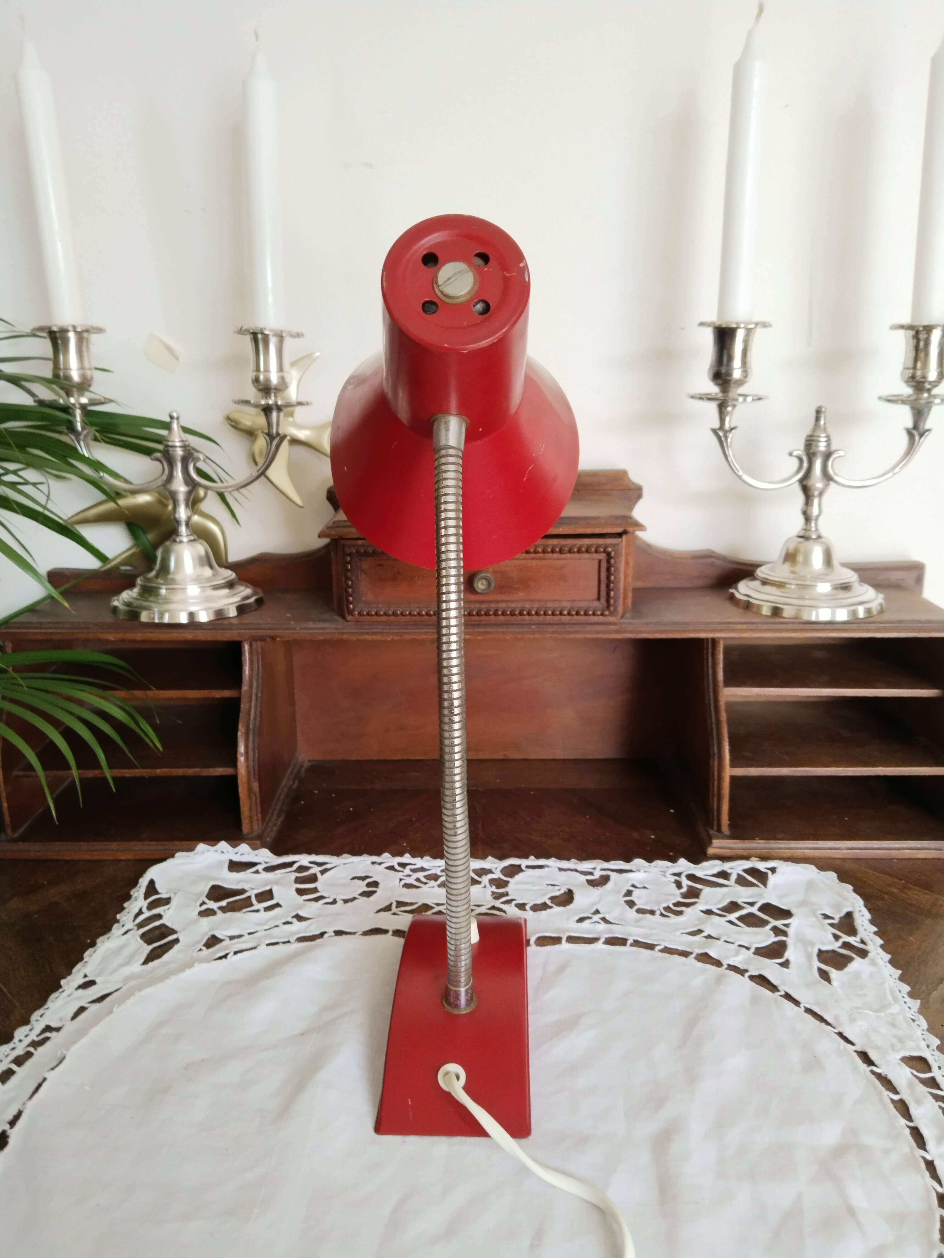 Red and gold cocotte lamp, flexible, 1950s