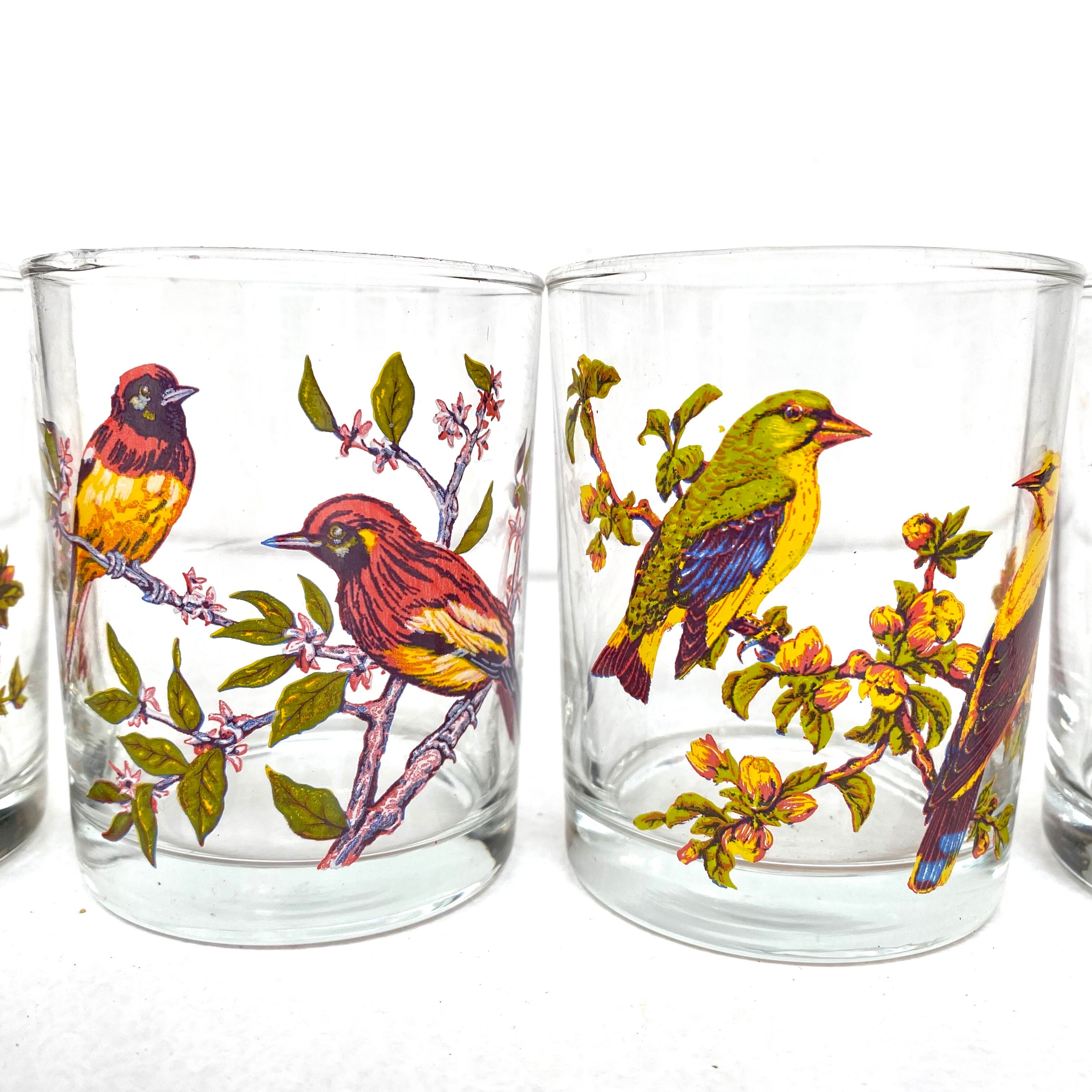 Verres à eau vintage oiseaux