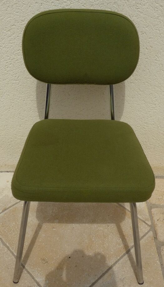 Vintage office chair upholstered in green fabrics with chrome metal structure