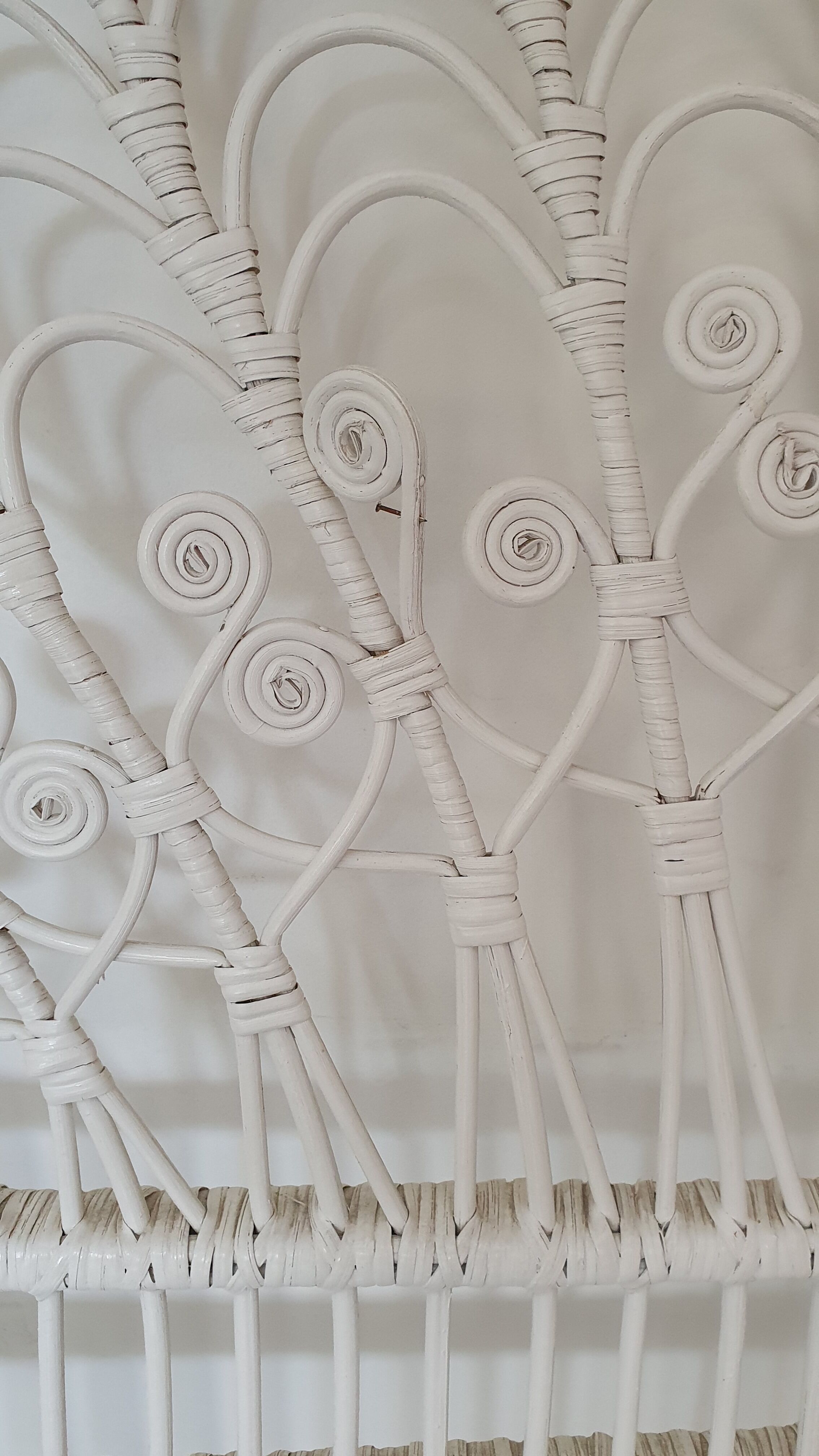 Peacock rattan headboard painted white