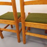 Set of 4 vintage chairs in pine and khaki green bouclette fabric from the 70s