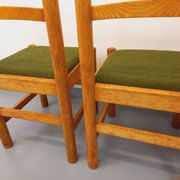 Set of 4 vintage chairs in pine and khaki green bouclette fabric from the 70s