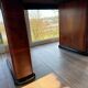 English Art Deco table in flamed walnut – London, 1960