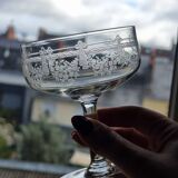 Engraved crystal champagne coupes