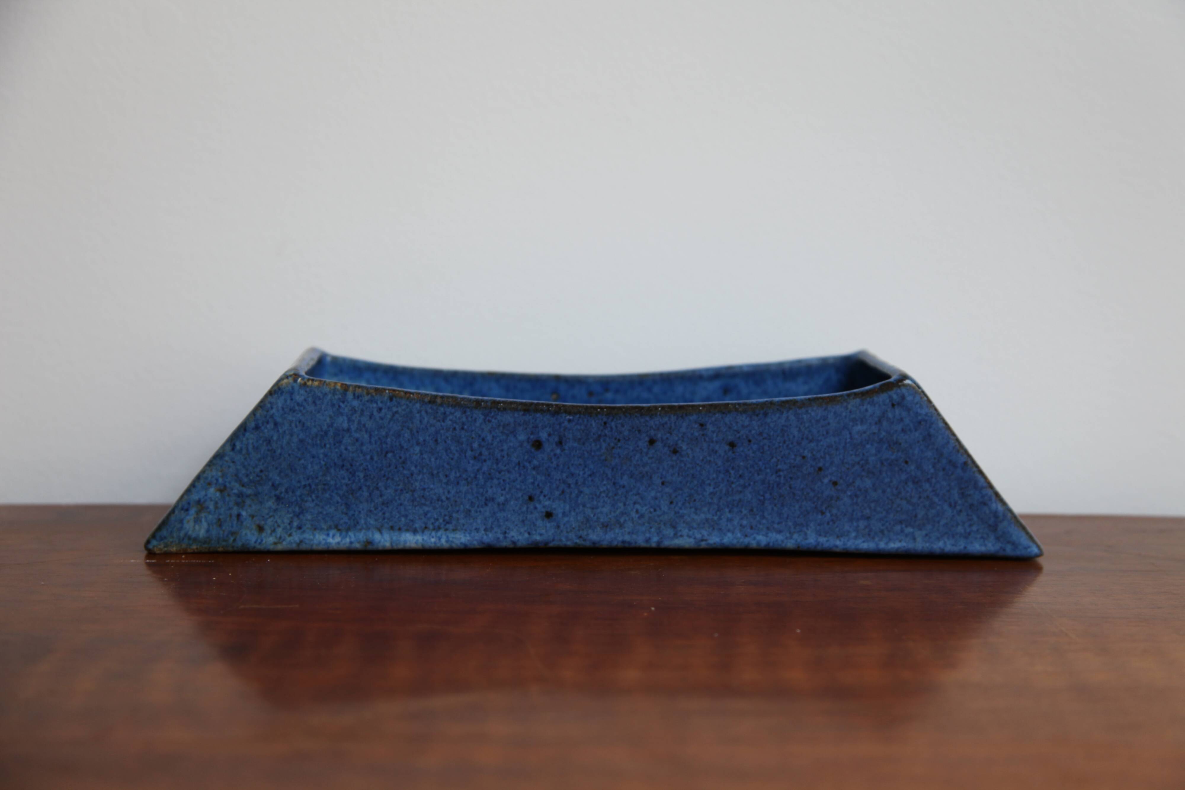 Large vintage ceramic bowl j. legros - modernist design blue spotted