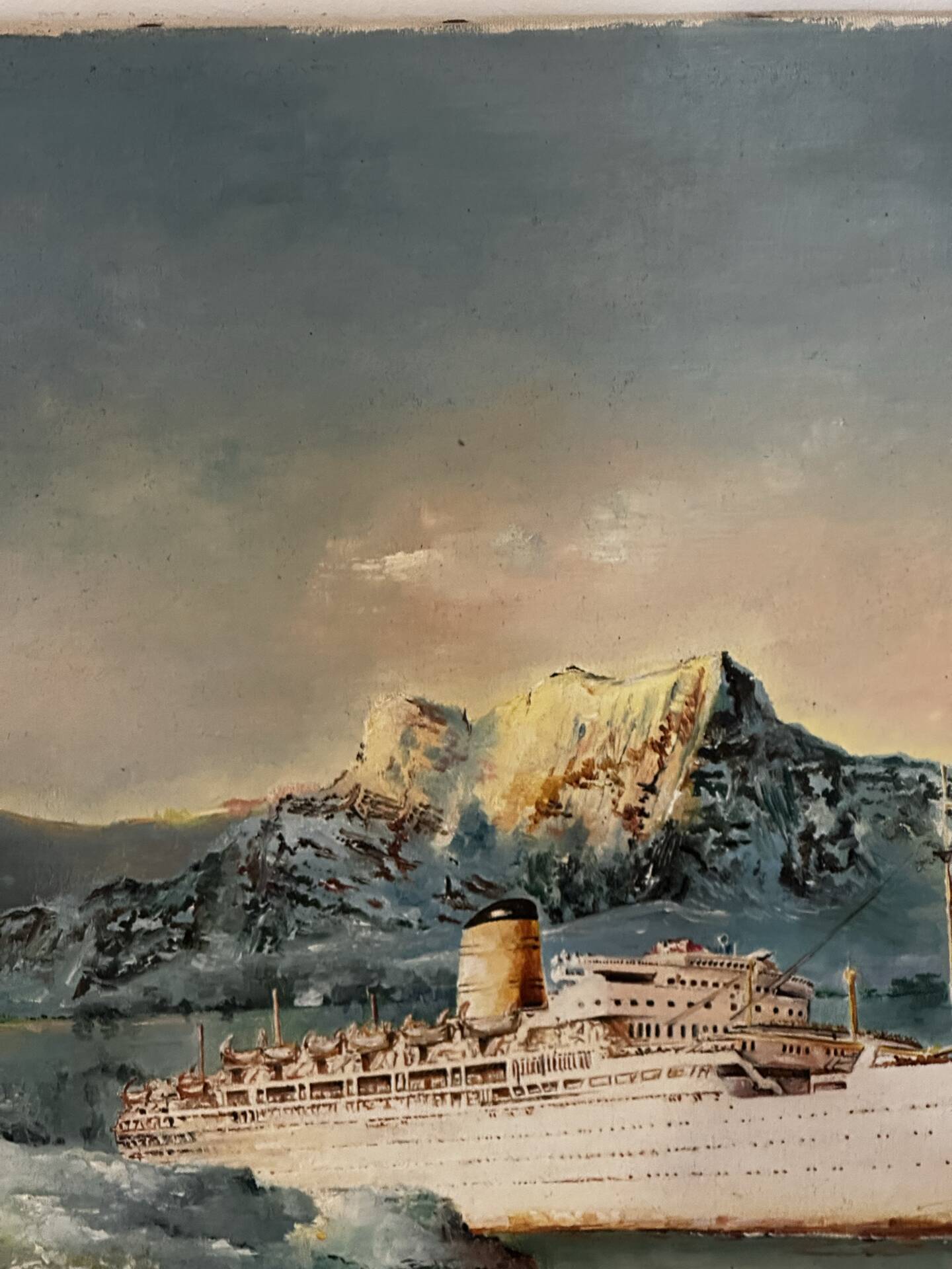 Oil on canvas Alain Chaussois (1950-2018) – Ocean liner Arcadia in the