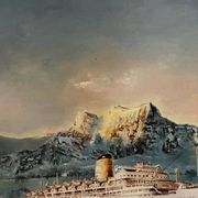 Oil on canvas Alain Chaussois (1950-2018) – Ocean liner Arcadia in the