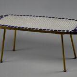 Grey and Blue Glass Mosaic Brass Mid-Century Modern Side Table