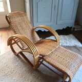 Vintage rattan chaise longue