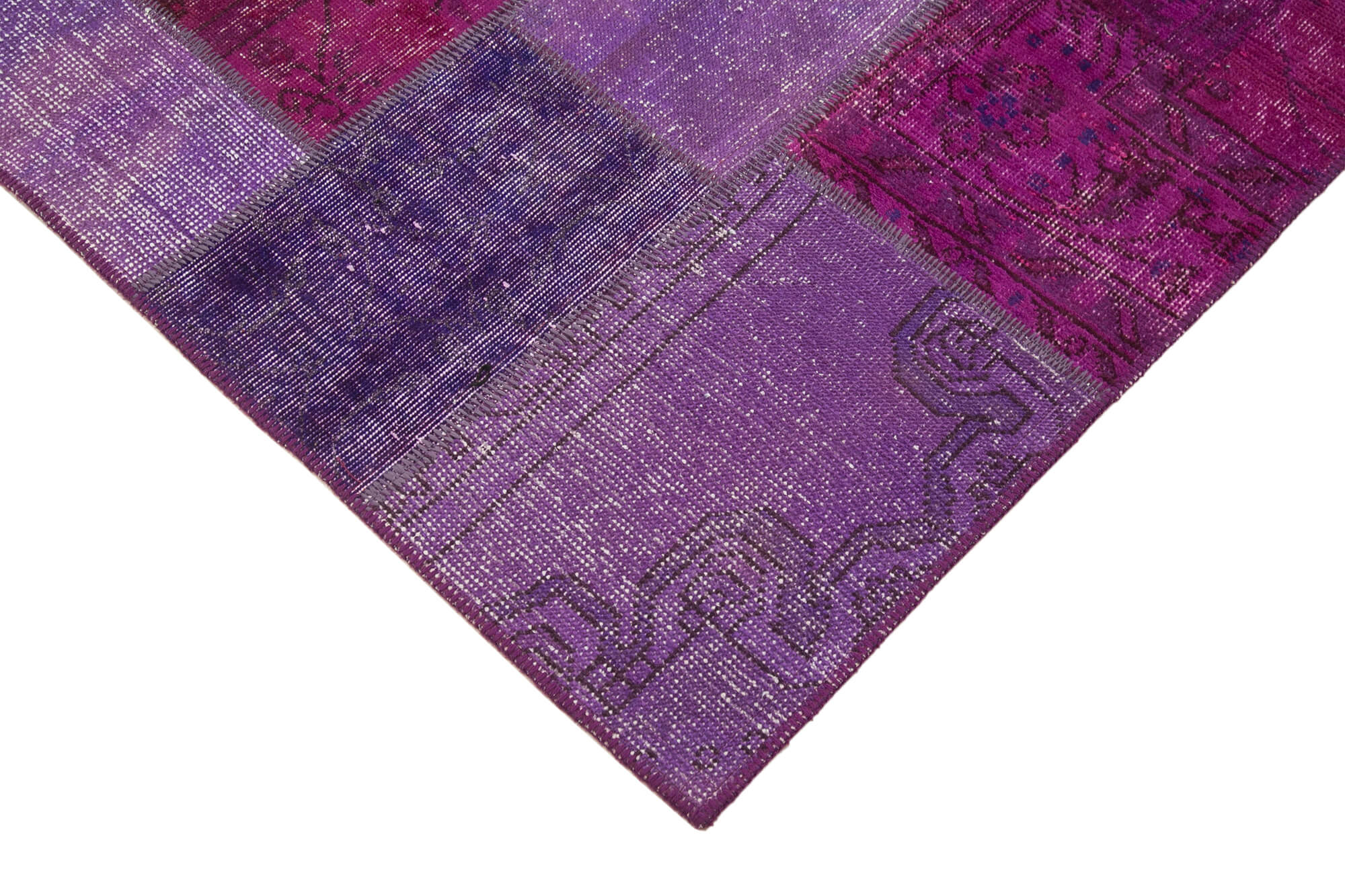 Hand-Knotted Turkish Vintage 172 cm x 247 cm Purple Patchwork Carpet