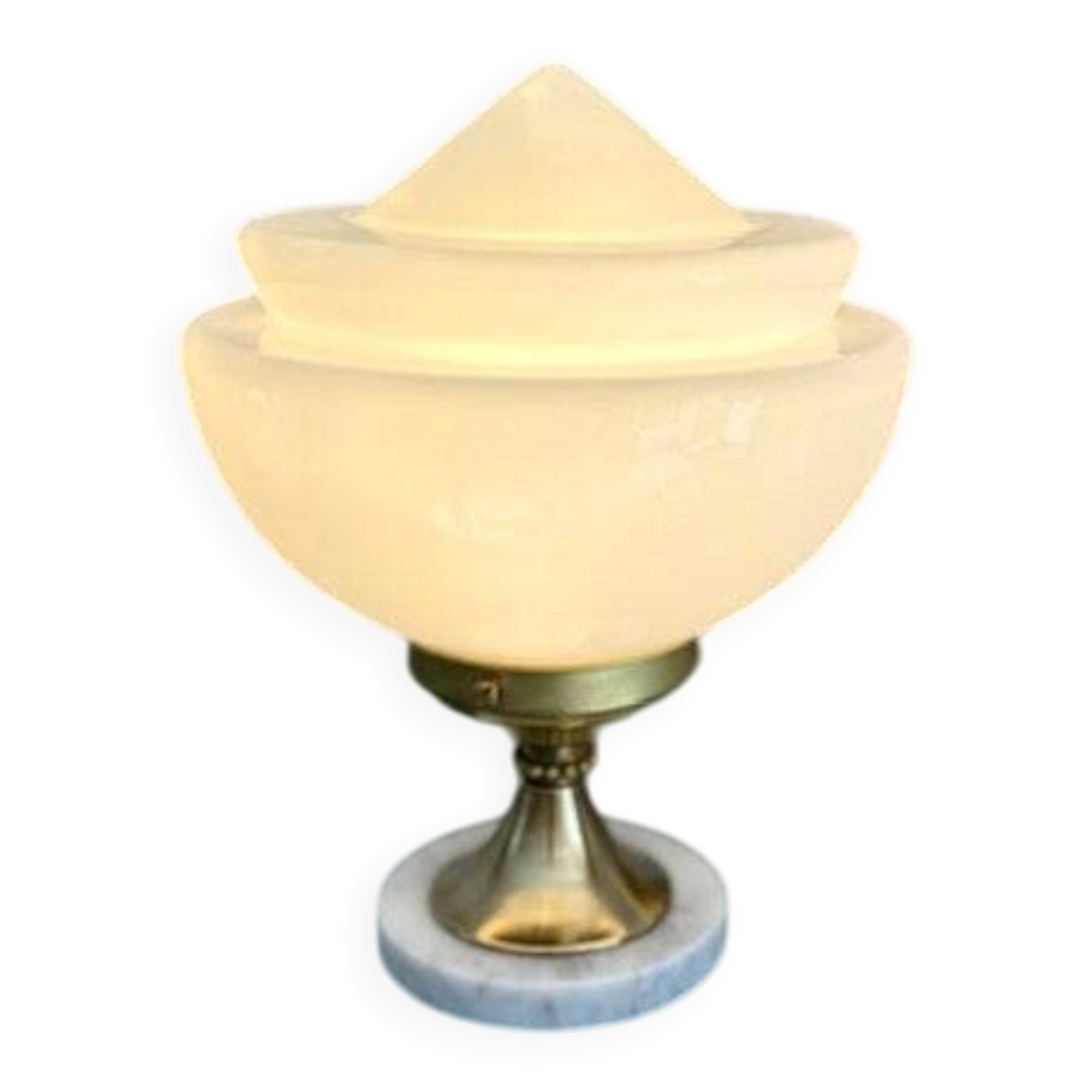 Lampe mid century avec opaline soucoupe blanche