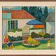 Huile sur toile suédoise d'époque mi-siècle – « Cottage d'été » par Carl Magnus Lindqvist – Vintage et encadrée