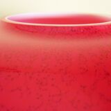Pot-bellied, art deco vase in speckled ruby red multi-layered glass, white interior