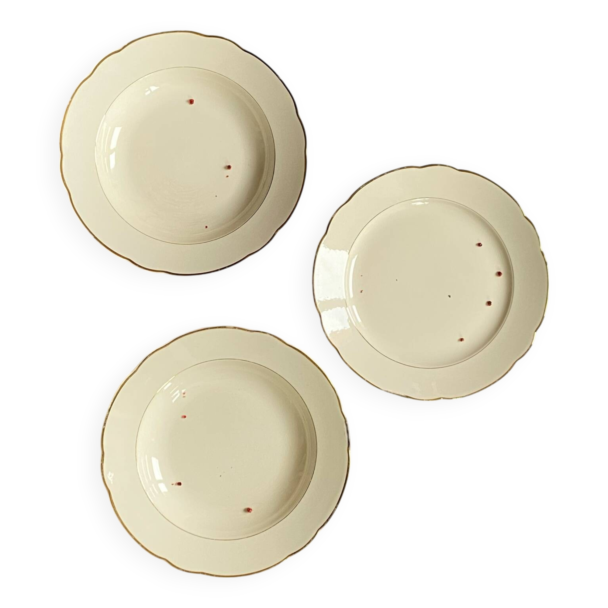 Lot de 3 plats de service plat Villeroy et Boch faïence ancienne couleur beige et dorure ACC-7260