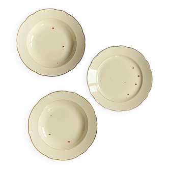 Lot de 3 plats de service plat Villeroy et Boch faïence ancienne couleur beige et dorure ACC-7260