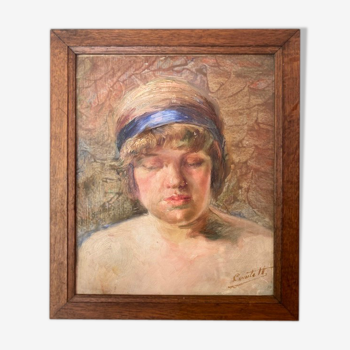 Ancient painting, portrait of a young girl, signed, 60s/70s