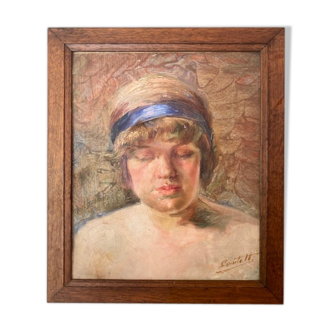 Ancient painting, portrait of a young girl, signed, 60s/70s