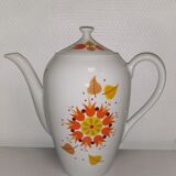 set of 3 Vintage Teapot Coffee Makers Orange Porcelain Pattern