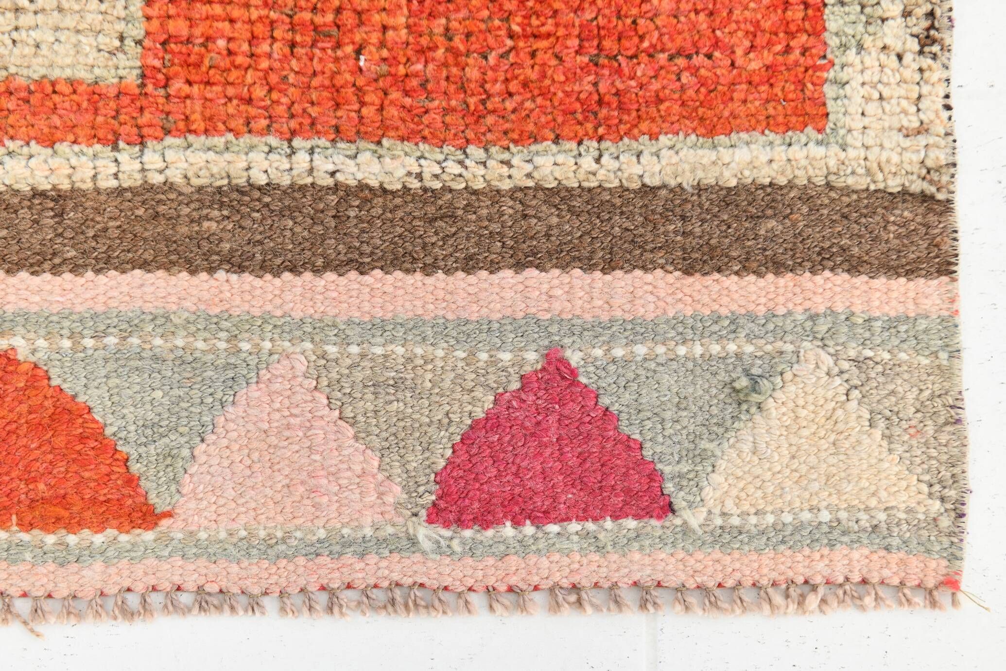 Tapis de couloir Oushak corail vintage, tapis turc ancien, 95x310 cm