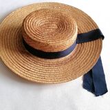Ribbon and braided straw boater hat