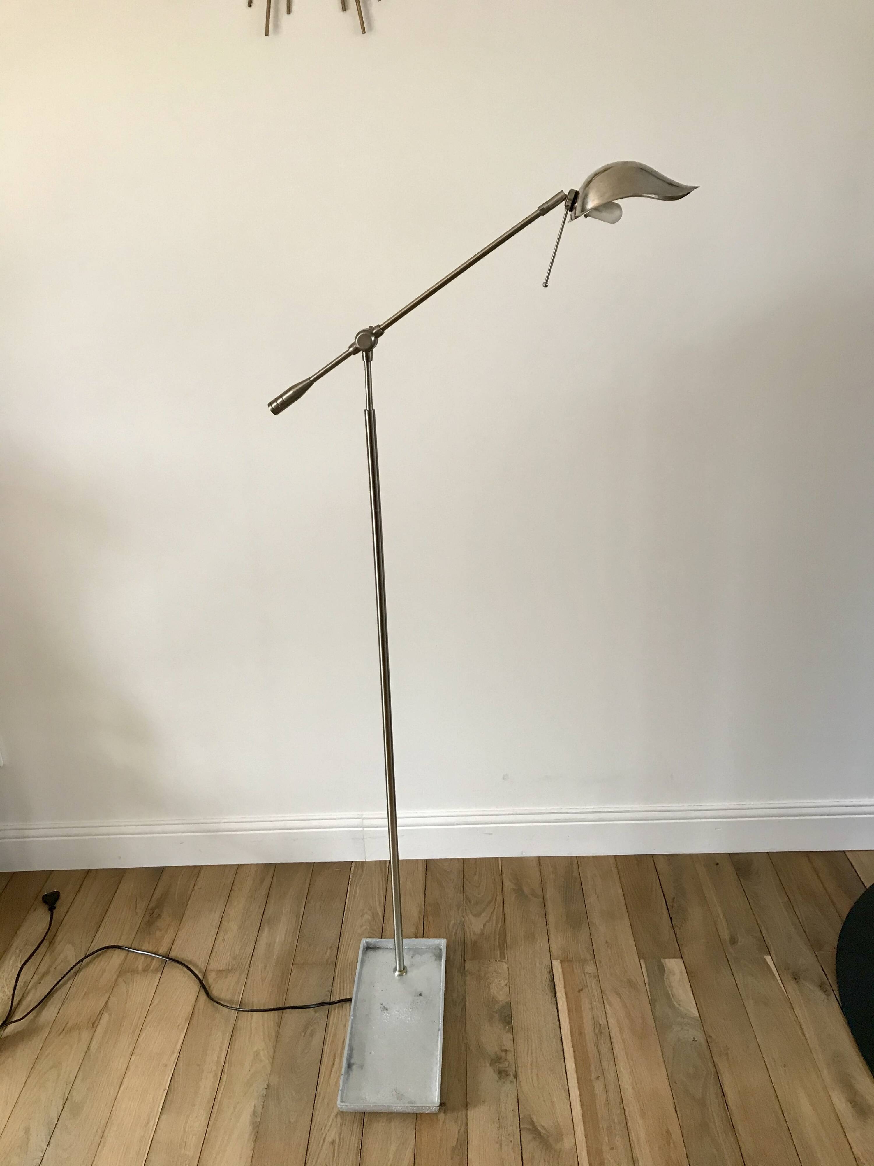 Pivoting brushed aluminum floor lamp from the 70s