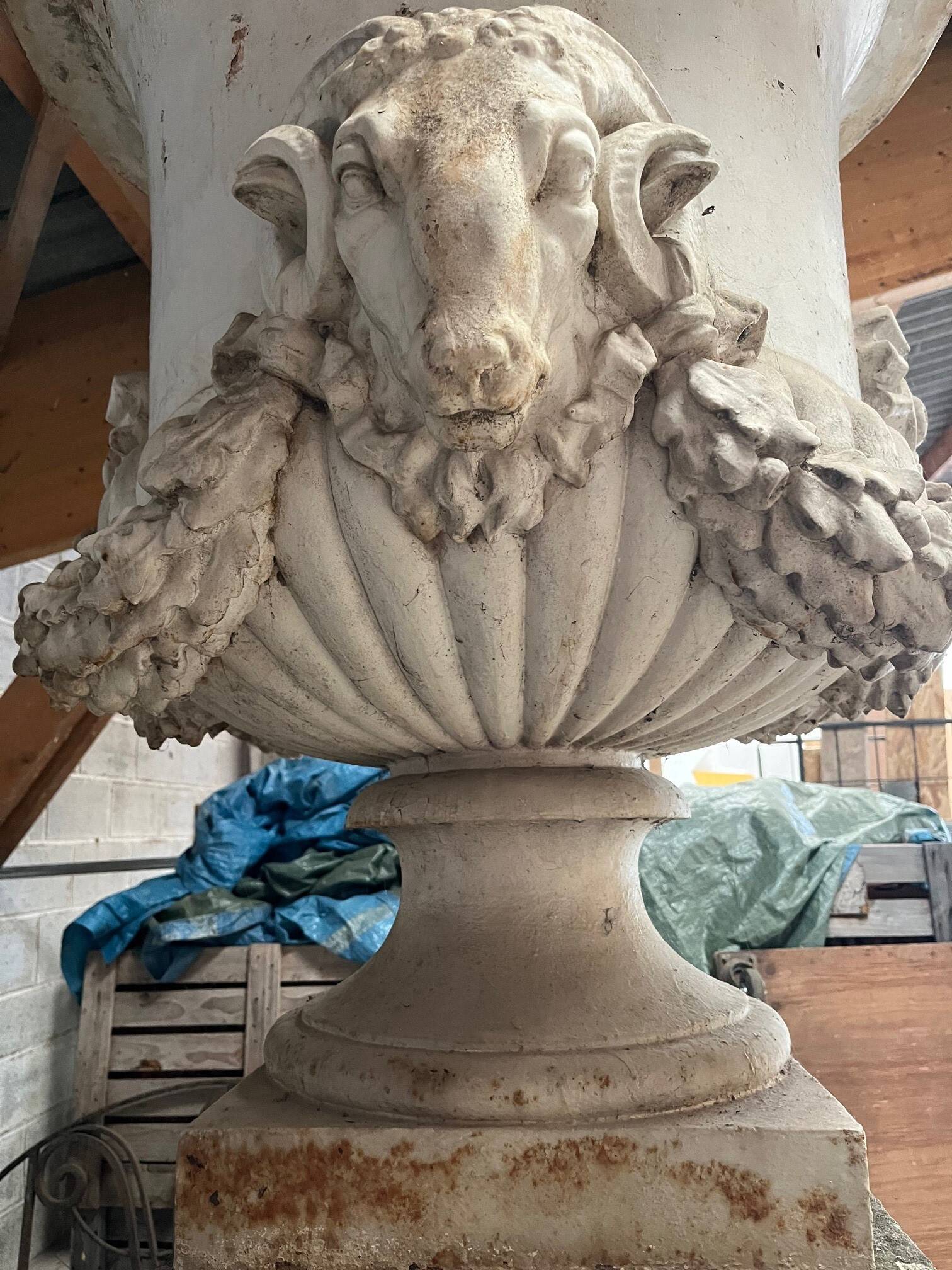 Pair of Neoclassical Style Cast Iron Vases, 19th Century