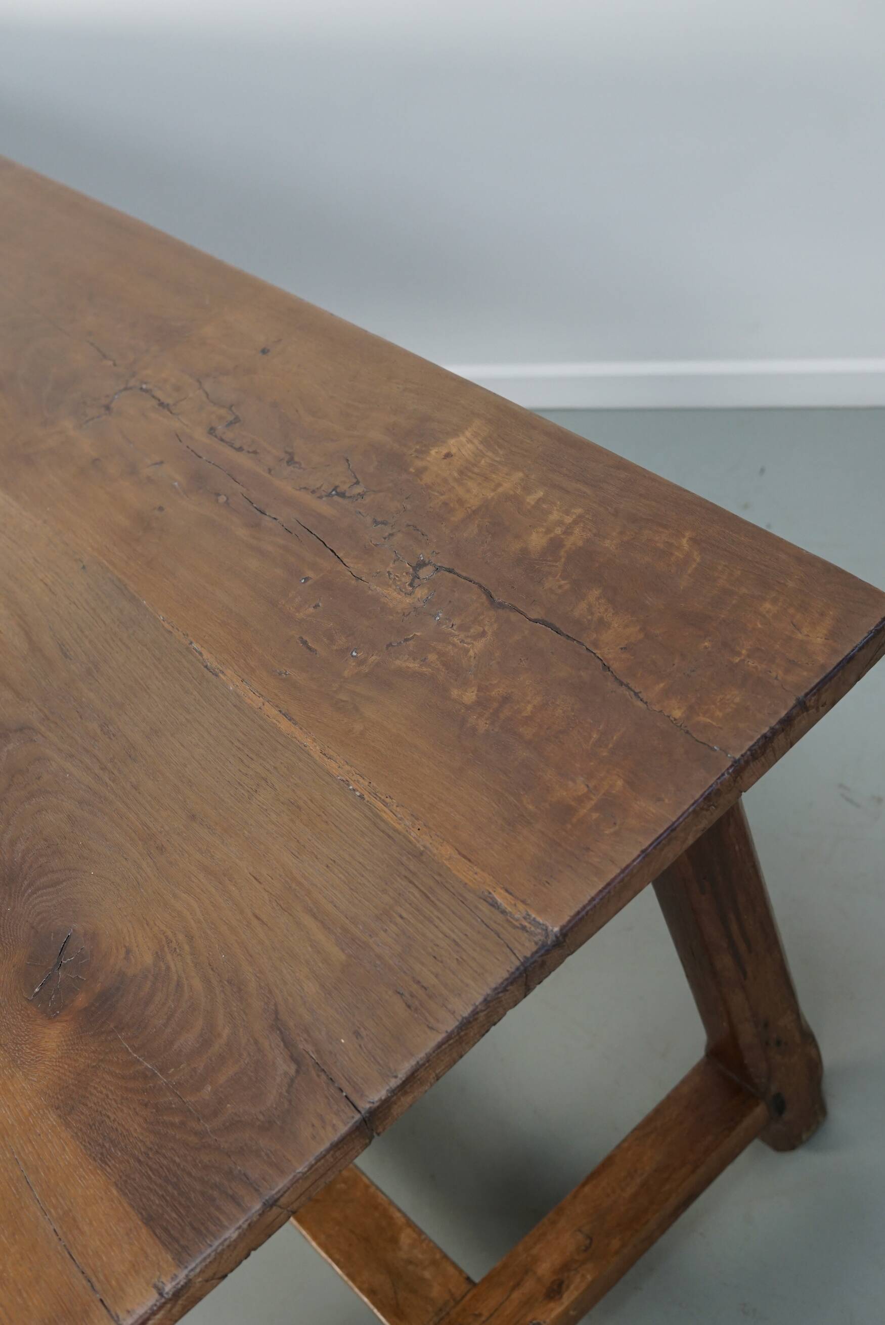 Rustic Dining Table in Oak and Elm from the Early 20th Century