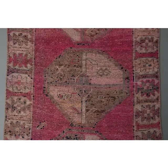 Vintage Turkish Hand-Knotted Wool Cotton Pink Runner Rug 100x335