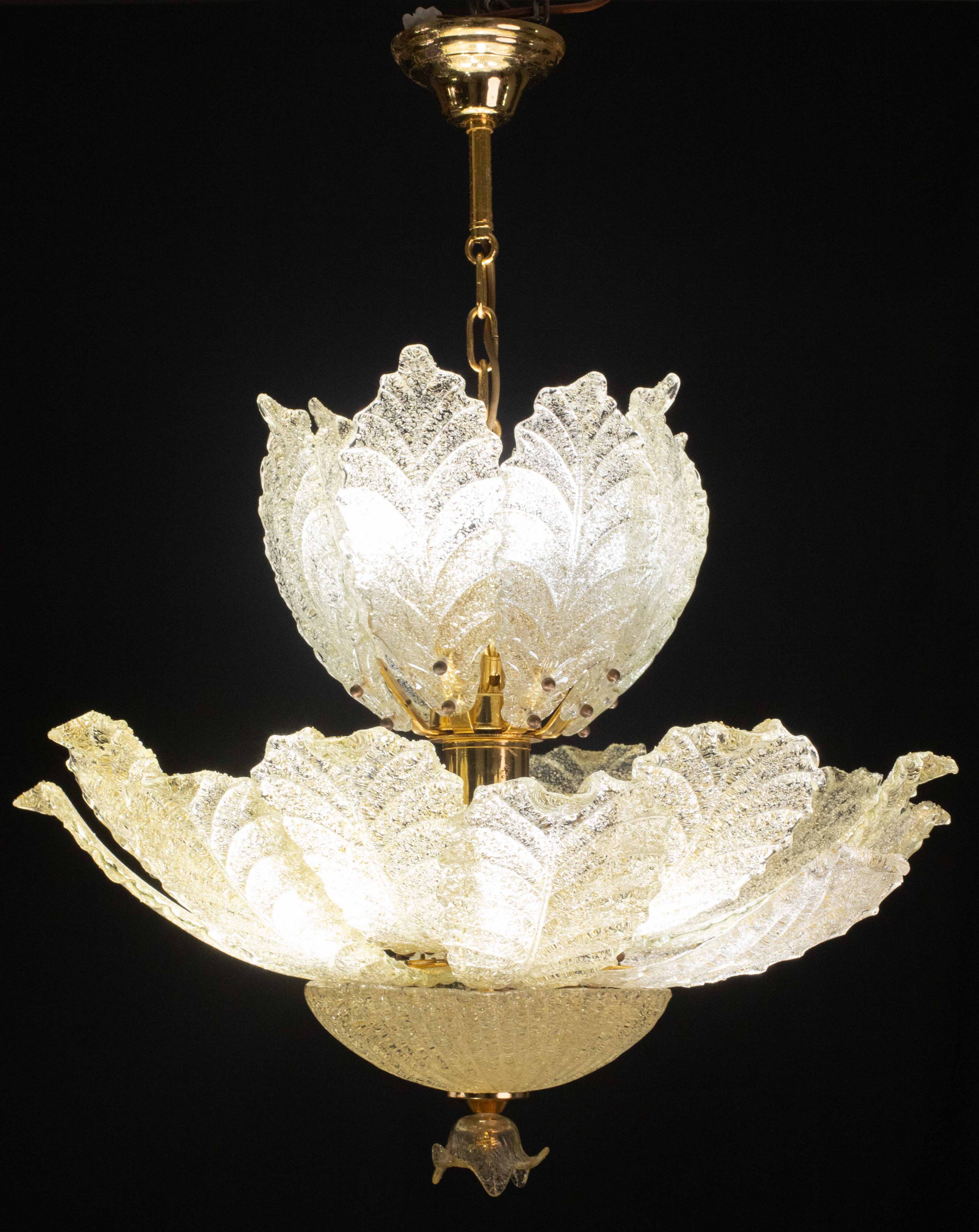 Extraordinary large size gold vintage Murano glass chandelier, 1970