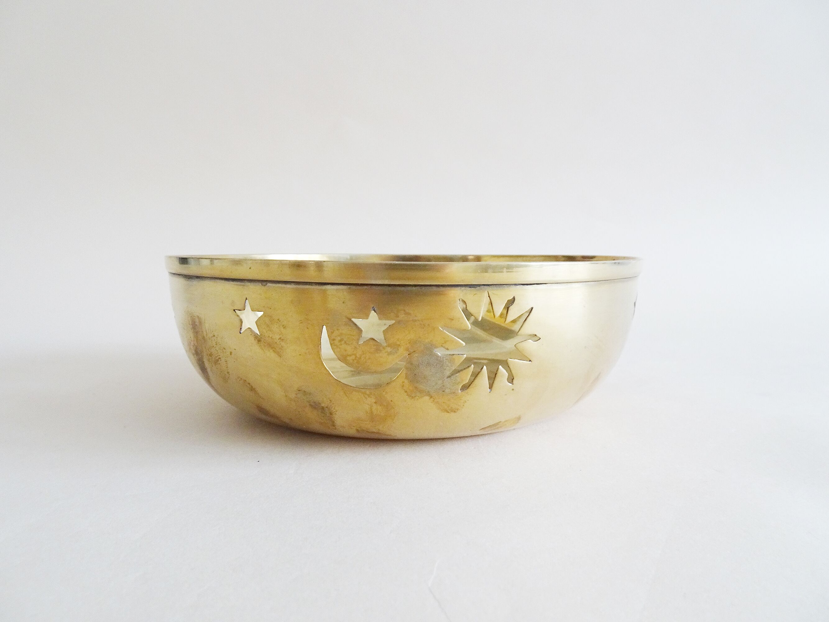 Sun, moon and stars brass bowl