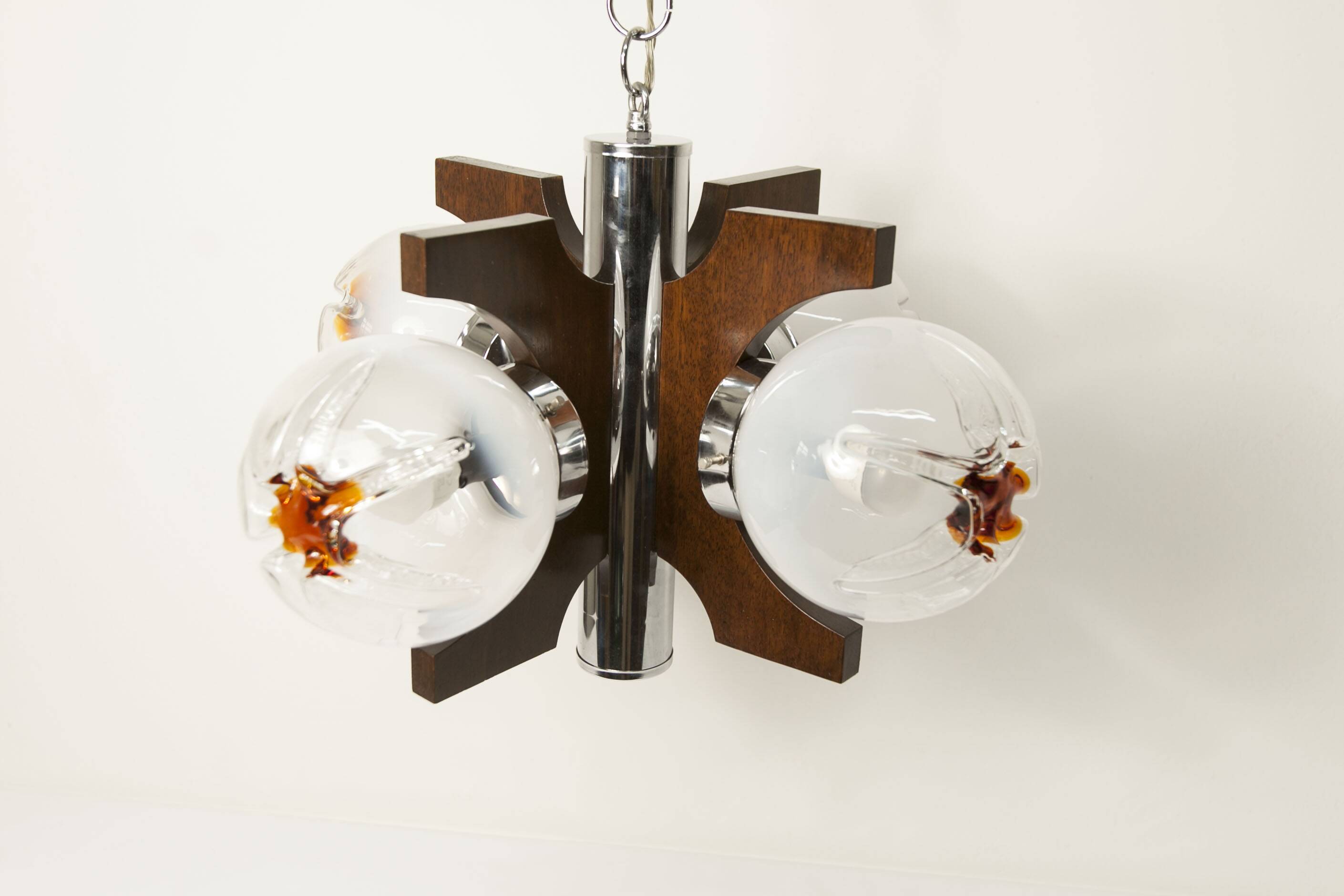 Lustre mazzega Murano 4 boules et teck 1960
