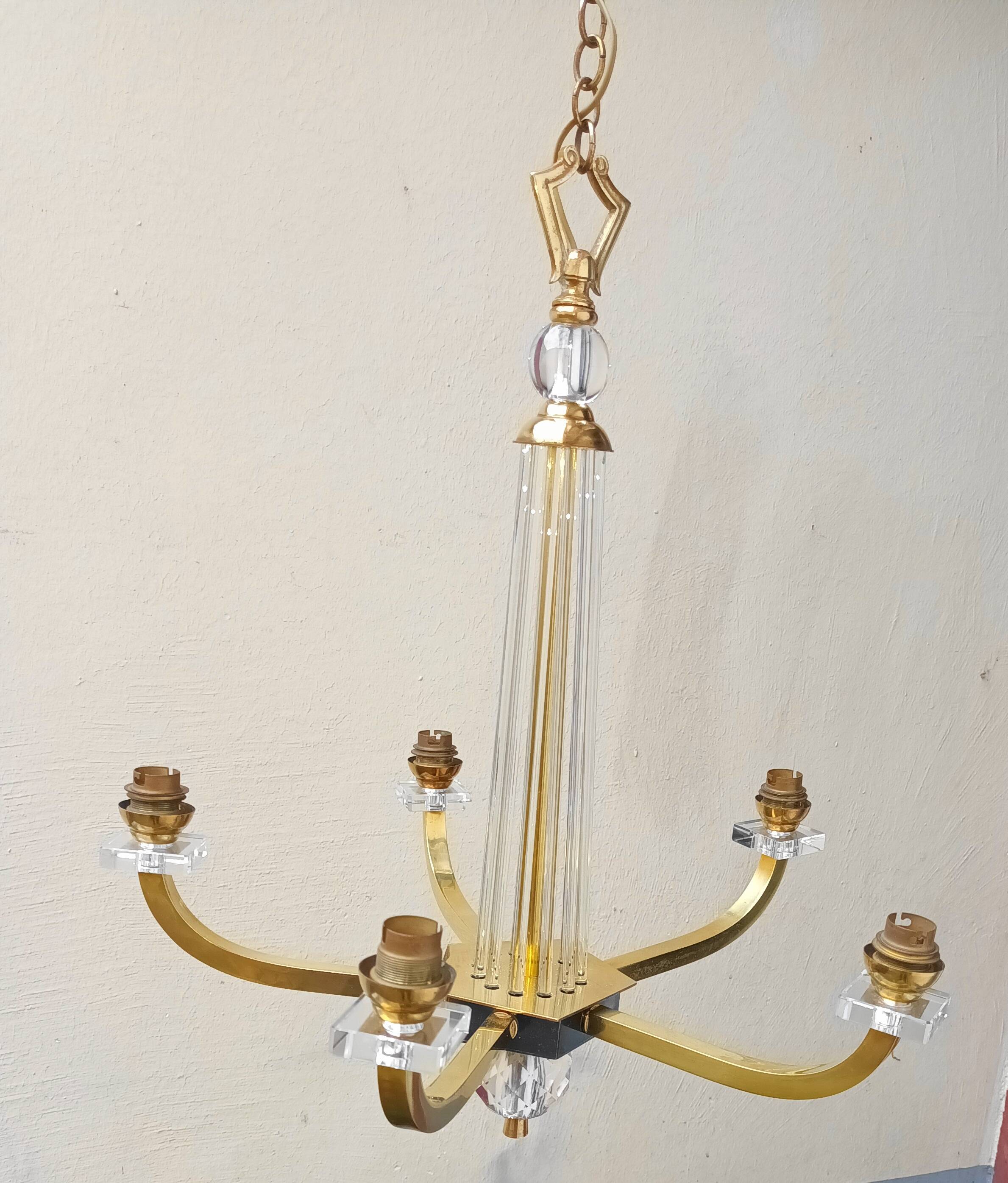 Art Deco chandelier attributed to Jacques Adnet, 1950s/60s.