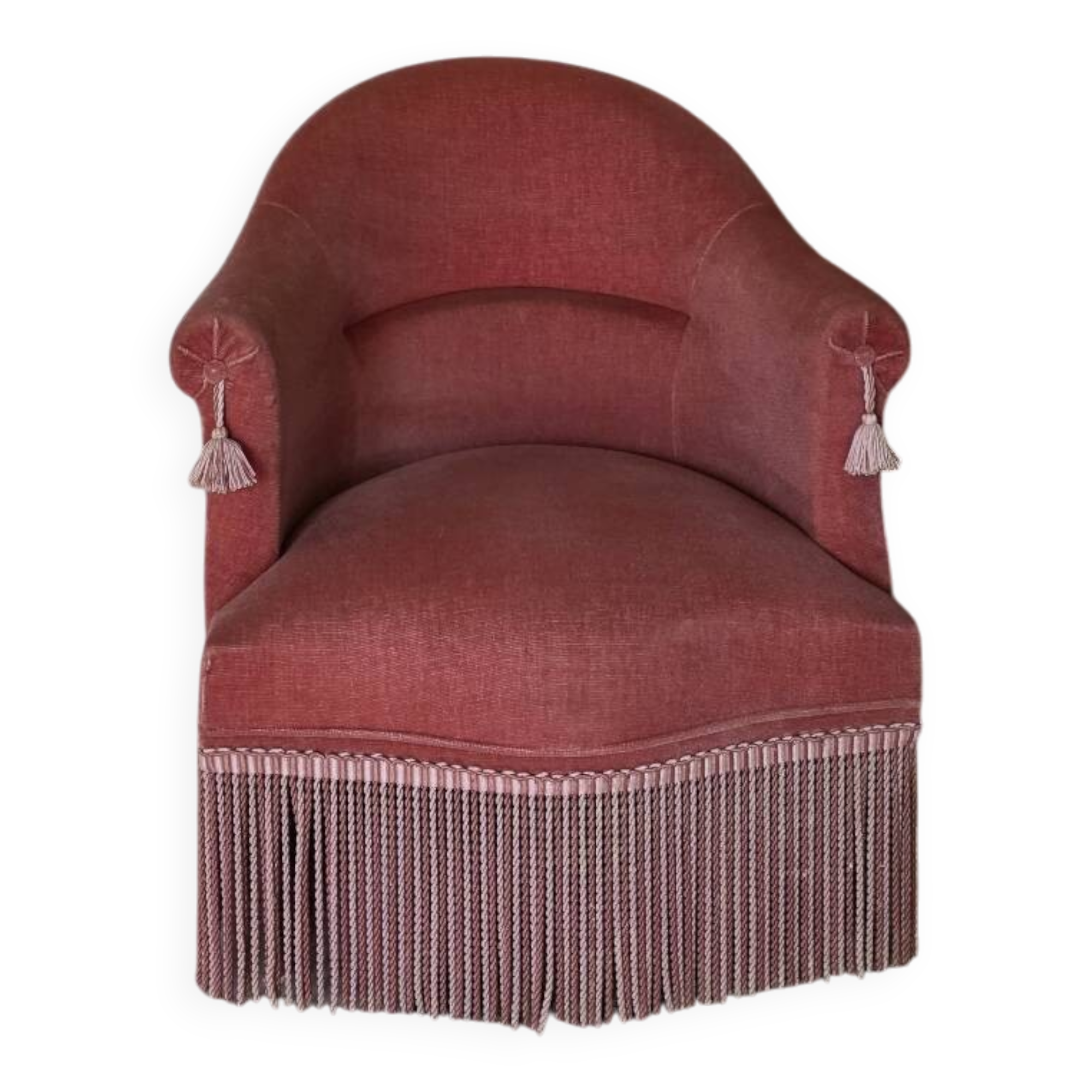 Fauteuil crapaud en velours vieux rose