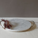 Oval cheese platter in marble and silver