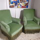 Pair of toad armchairs in green velvet