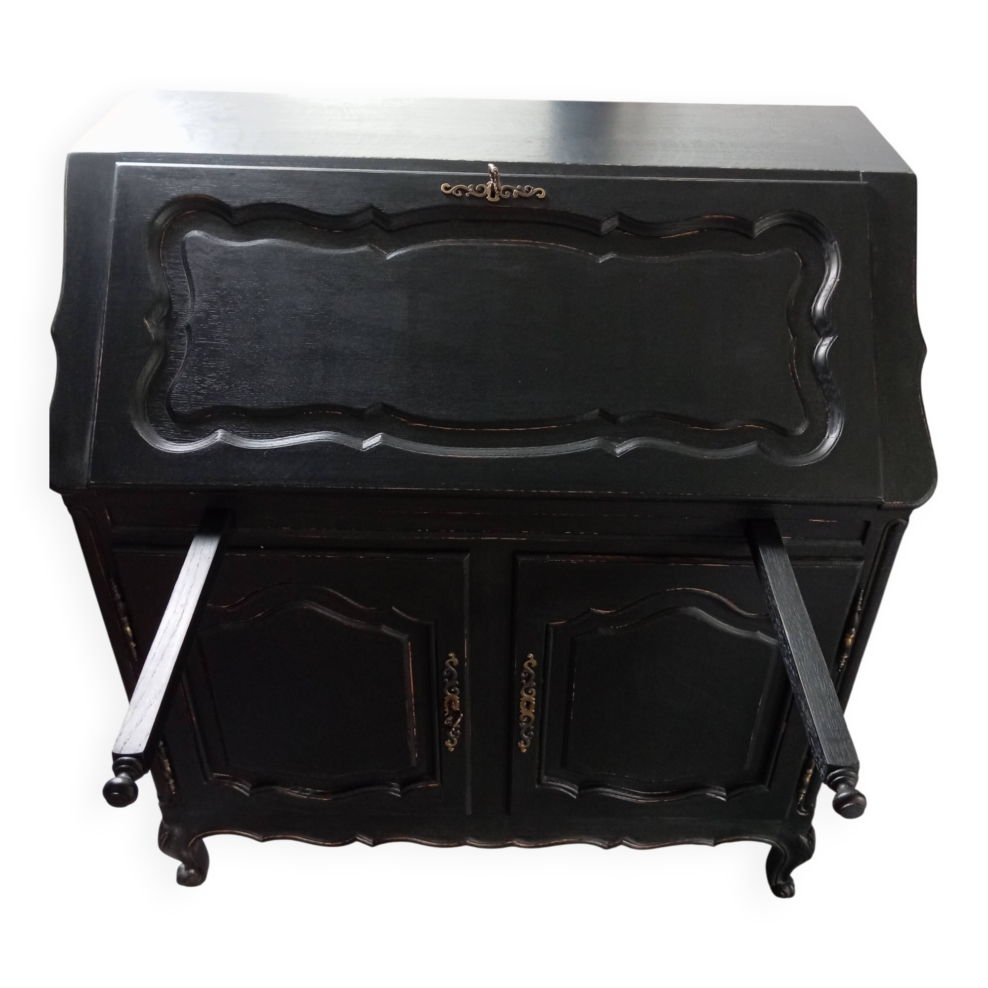 Black redesigned donkey-back style secretary desk