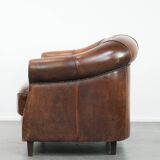 Characterful vintage sturdy 2-seater club sofa made of sheepskin leather