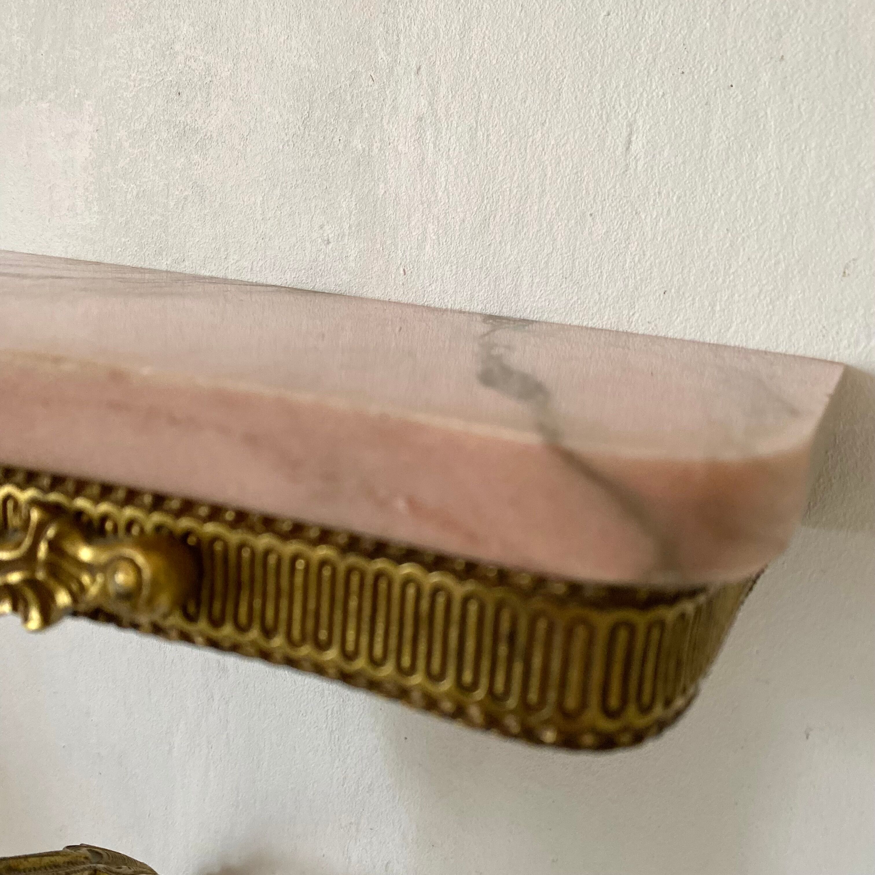 Baroque style wall console in pink marble and gilded metal